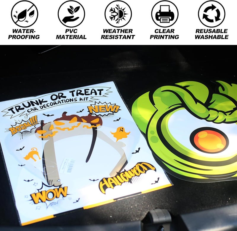 PARTYLOUD Store Trunk or Treat Car Decorations Kit for SUV, Halloween Cute Monster Face Trunk or Treat Car Decorations Kit, Outdoor Halloween Garage Door Decorations - Image 5